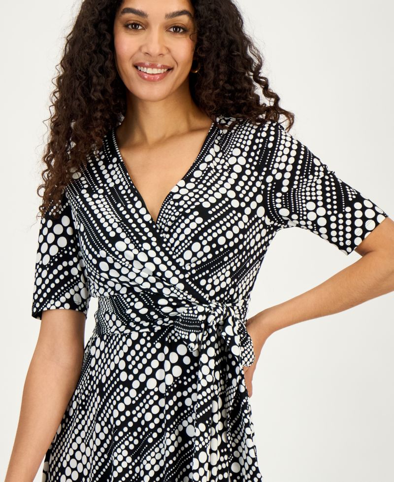 Women's Printed Faux-Wrap Midi Dress