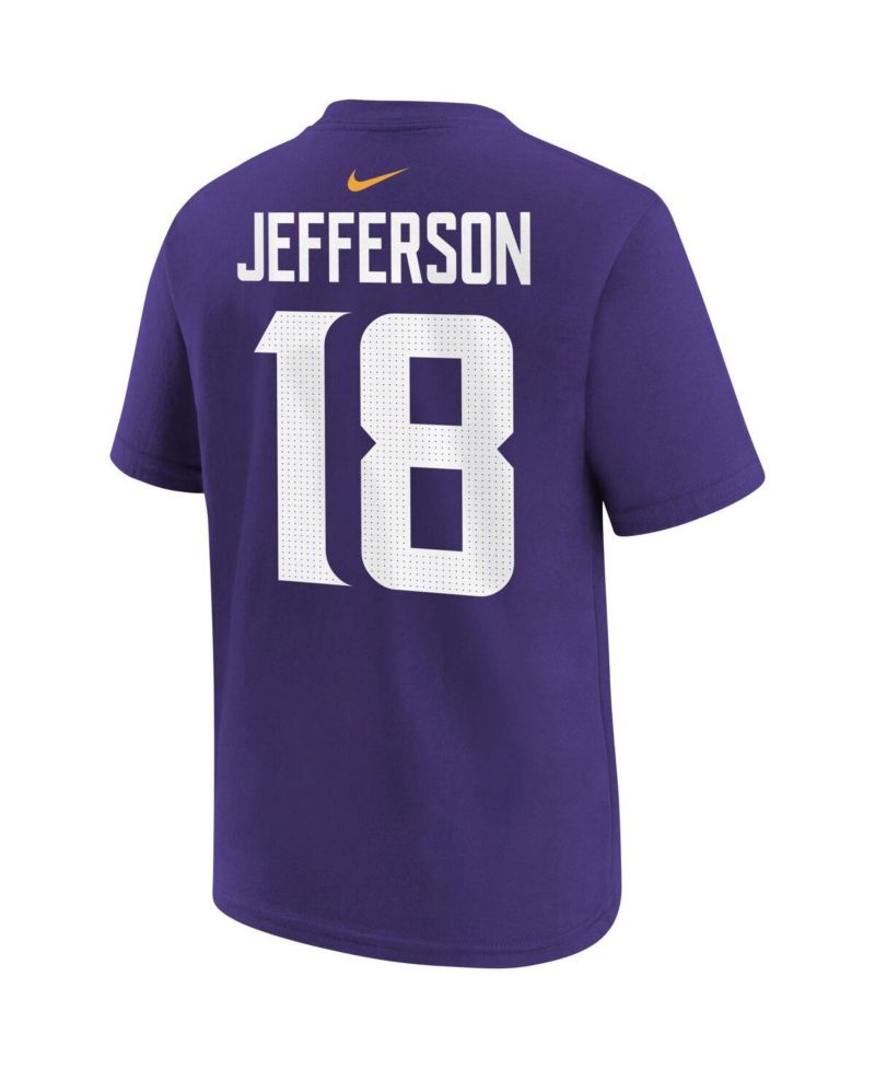 Youth Boys and Girls Justin Jefferson Purple Minnesota Vikings Player Name and Number T-shirt