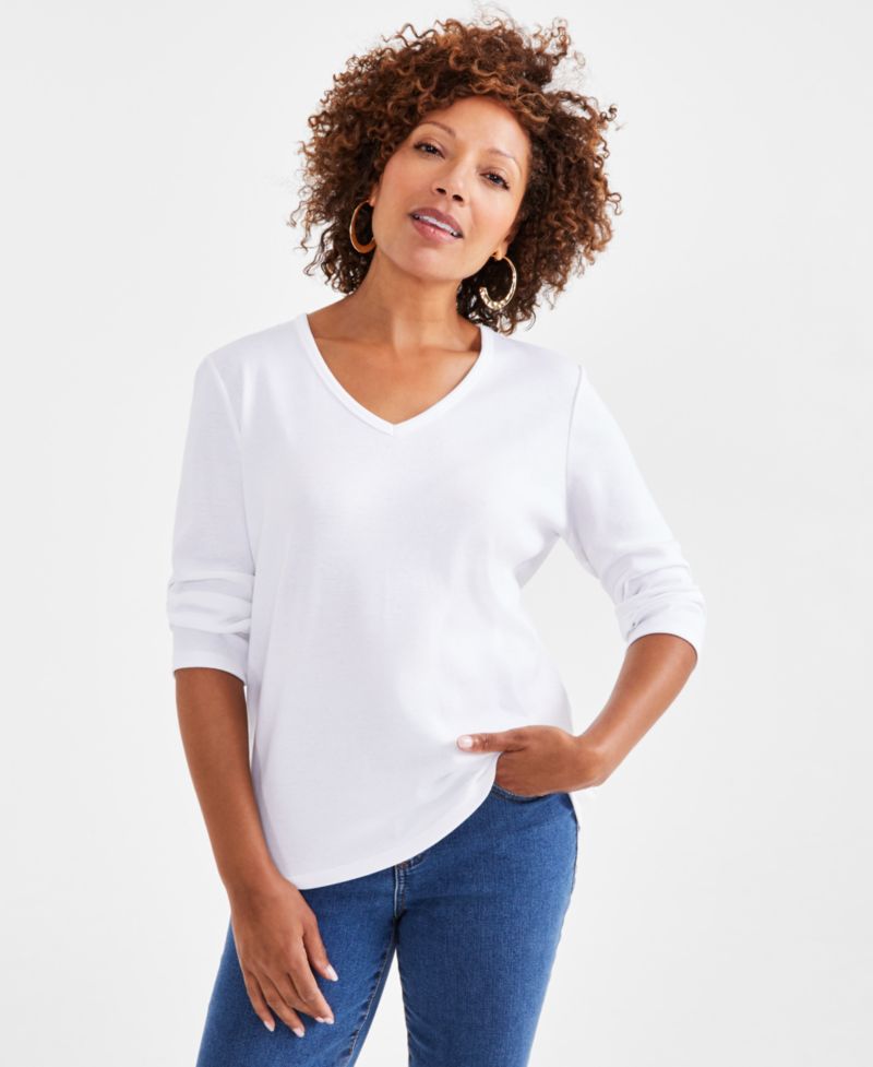 Petite V-Neck 3/4-Sleeve T-Shirt
