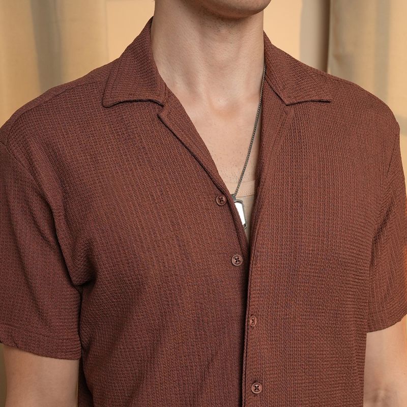Men's Chocolate Brown Micro Zig-Zag Shirt