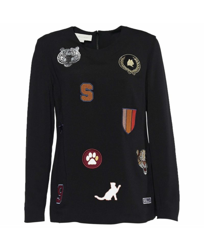 Women's Embroidered Patch Crepe Long Sleeve Top