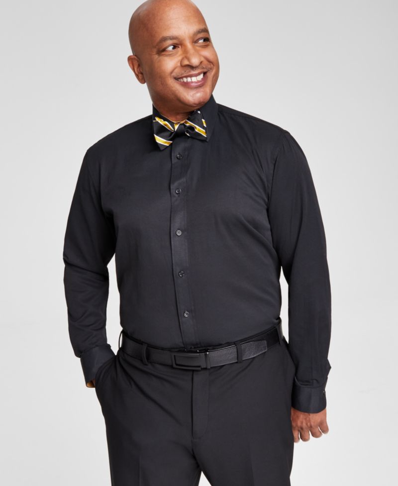 Men's Slim-Fit Gold Trim Solid Dress Shirt