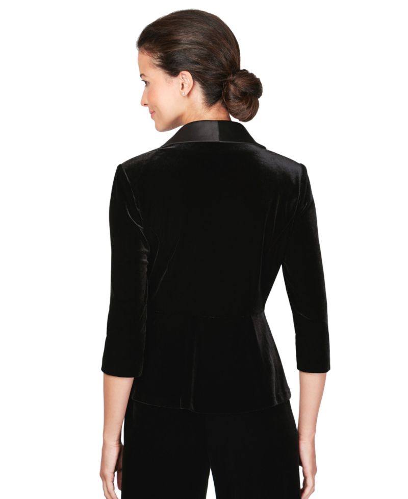Women's Satin-Collar Velvet Peplum Top
