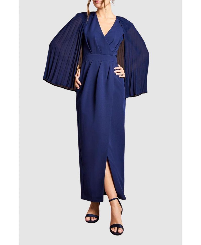 Women's Pleated Cape Detail Crepe Pencil Dress
