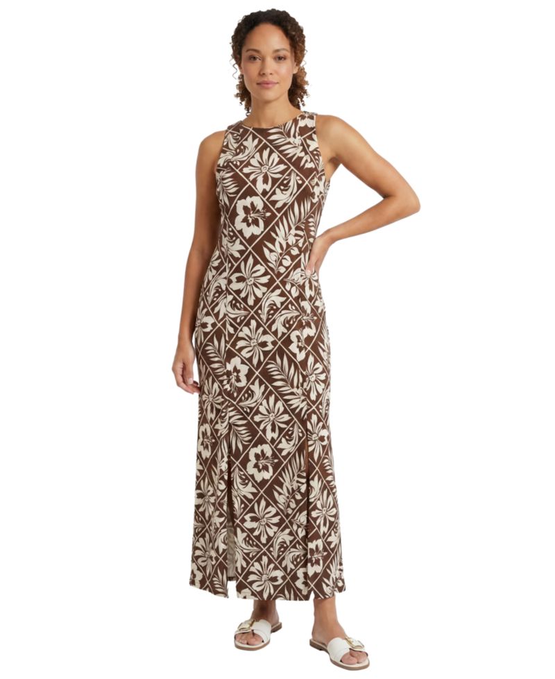 Petite Printed Jewel Neck Midi Dress