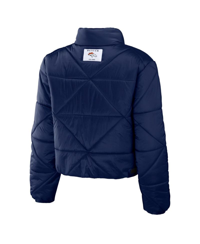 Women's Navy Denver Broncos Cropped Puffer Full-Zip Jacket