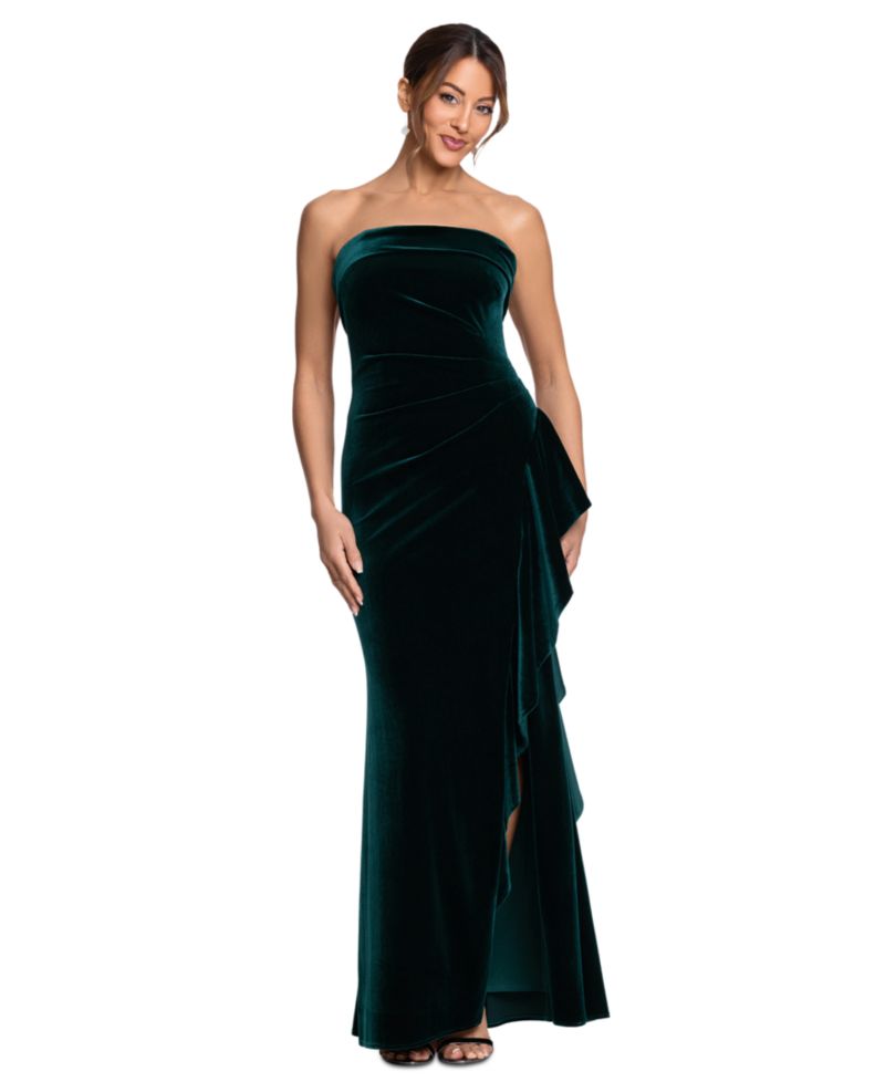 Women's Strapless Ruched Velvet Gown
