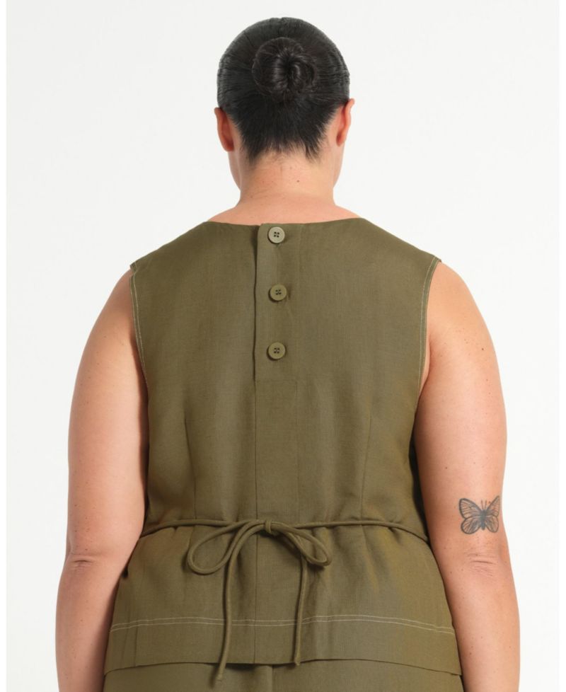 Plus Size Sonnet Linen Sleeveless Summer Tie-back Top