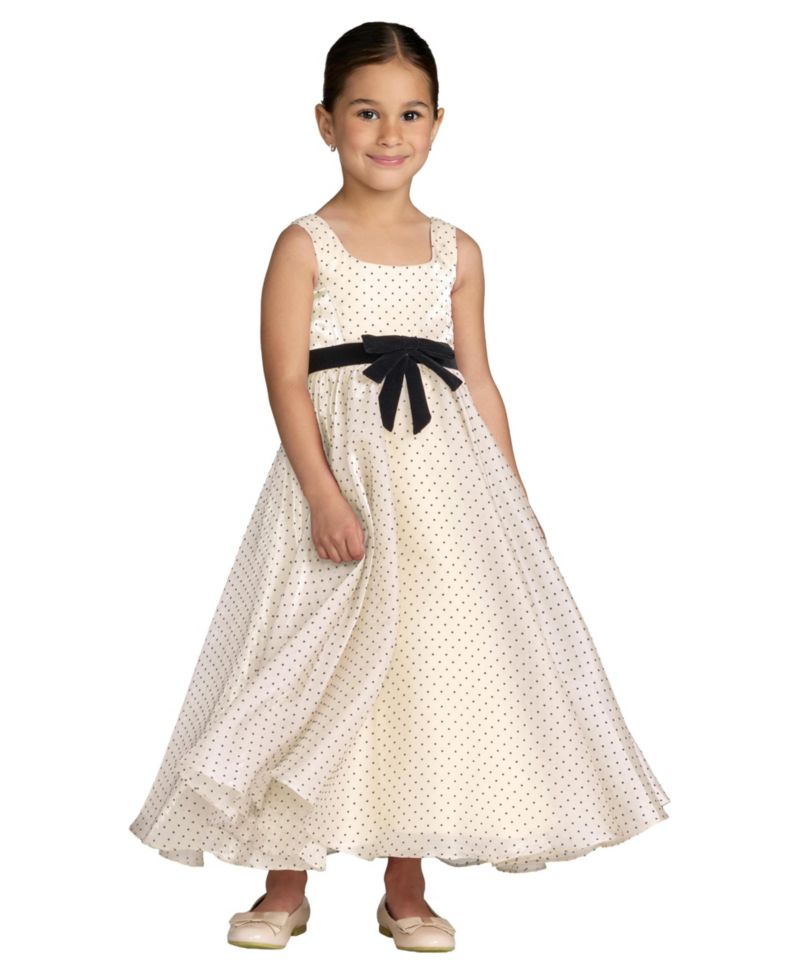 Little Girls Polka Dot Chiffon Maxi Dress with Bow Sash