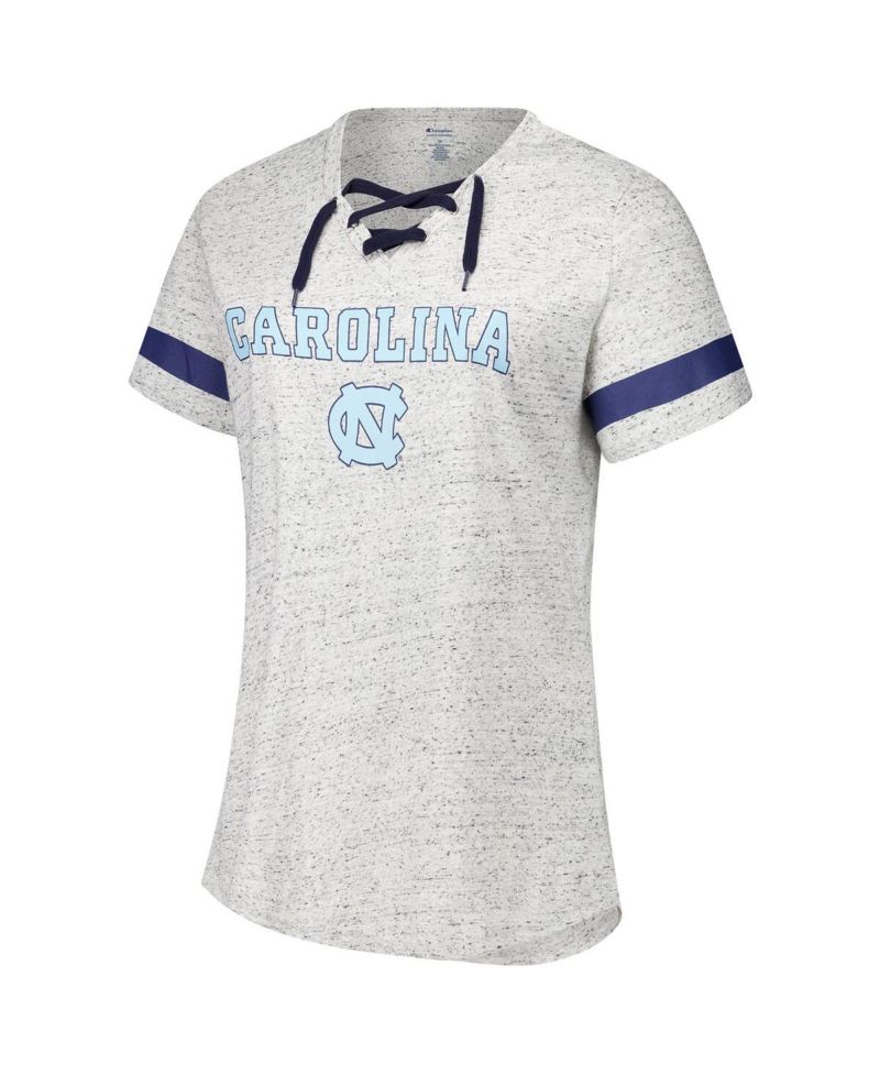Women's Heather Gray North Carolina Tar Heels Plus Size Lace-Up V-Neck T-Shirt