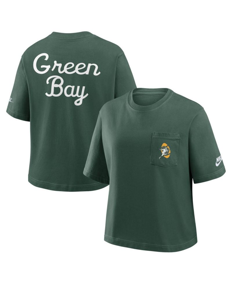 Women's Green Green Bay Packers Rewind Pocket Boxy T-Shirt