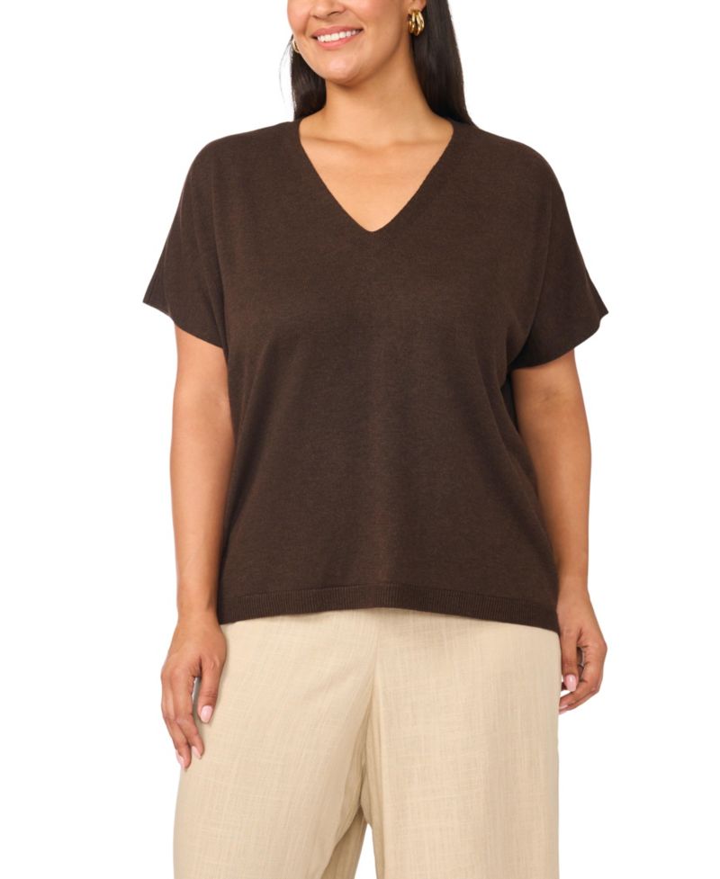 Plus Size V-Neck Short-Sleeve Boxy Sweater