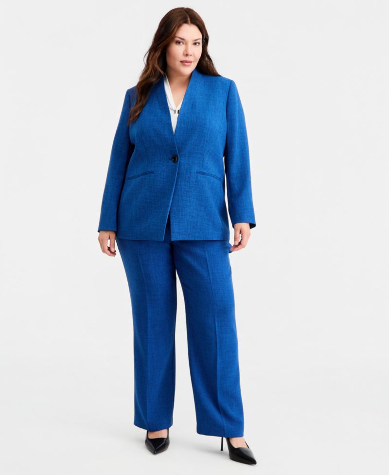Plus Size Collarless One-Button Blazer