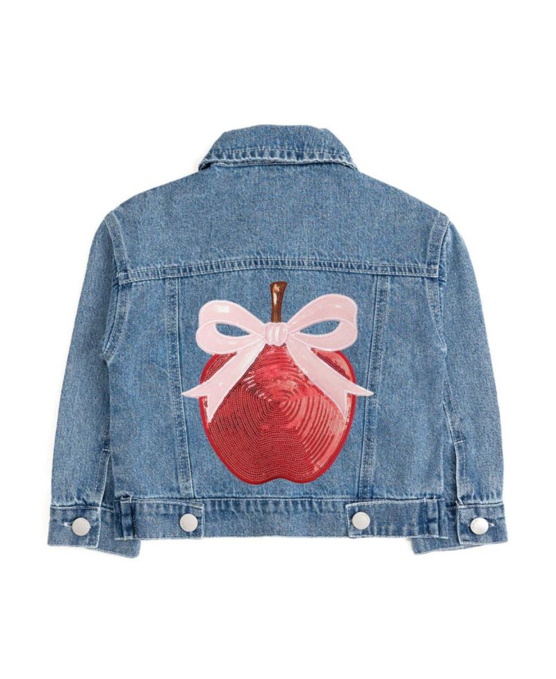 Little Girls Apple Bow Sequin Patch Denim Jacket