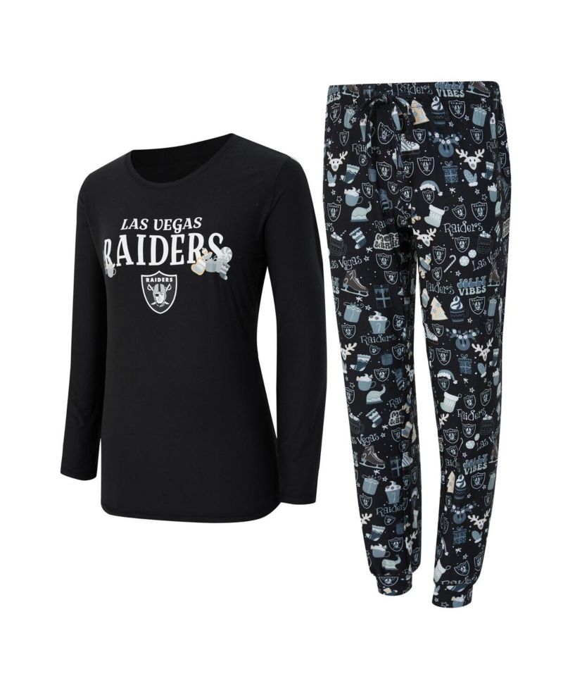 Women's 2-Piece Black Las Vegas Raiders Chestnut Long Sleeve T-Shirt and Pants Sleep Set