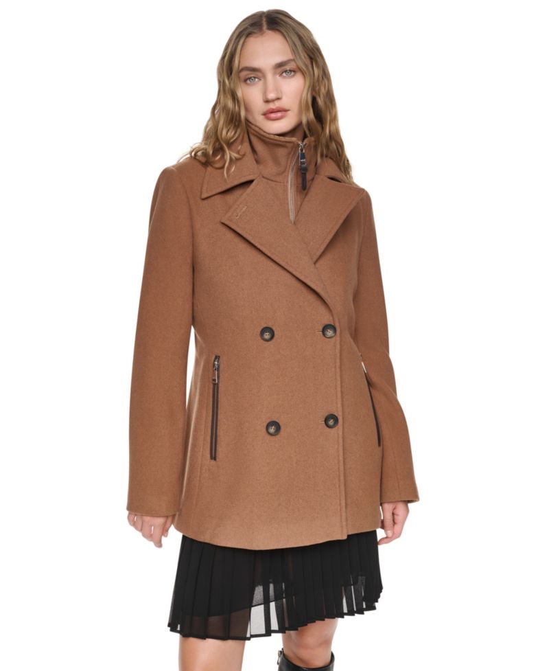 Women's Double-Breasted Long-Sleeve Wool-Blend Peacoat