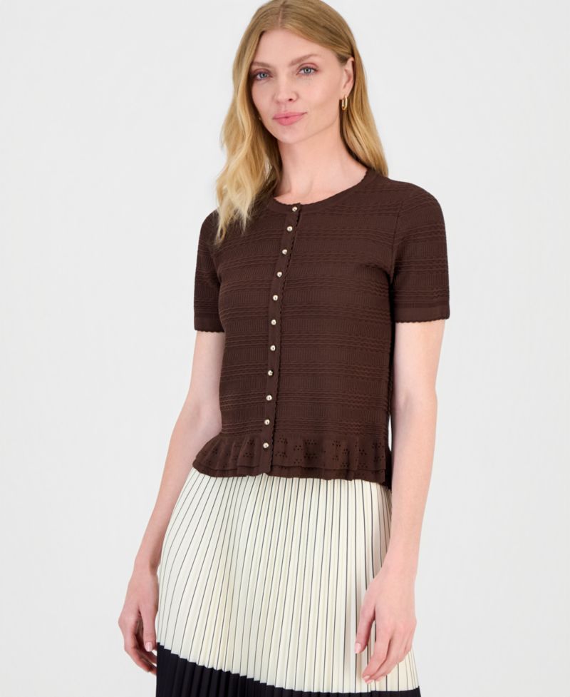Women's Textured Ruffled-Hem Cardigan
