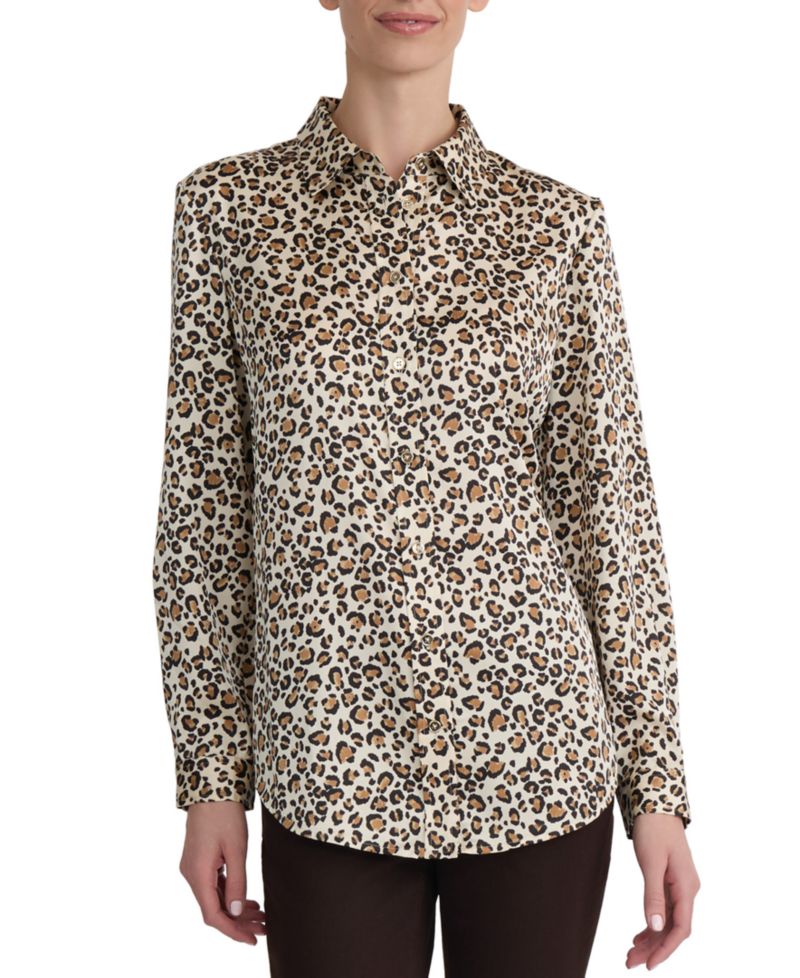 Women's Utility Collared Long-Sleeve Blouse with Pockets