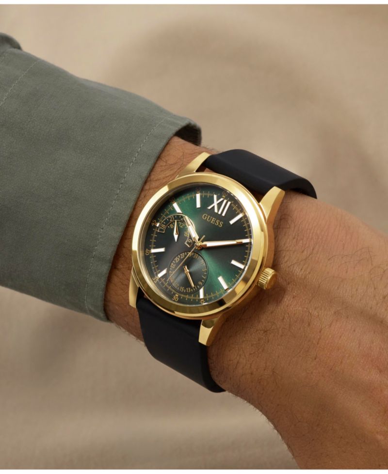 Men's Gold-Tone Silicone Strap Watch 42mm