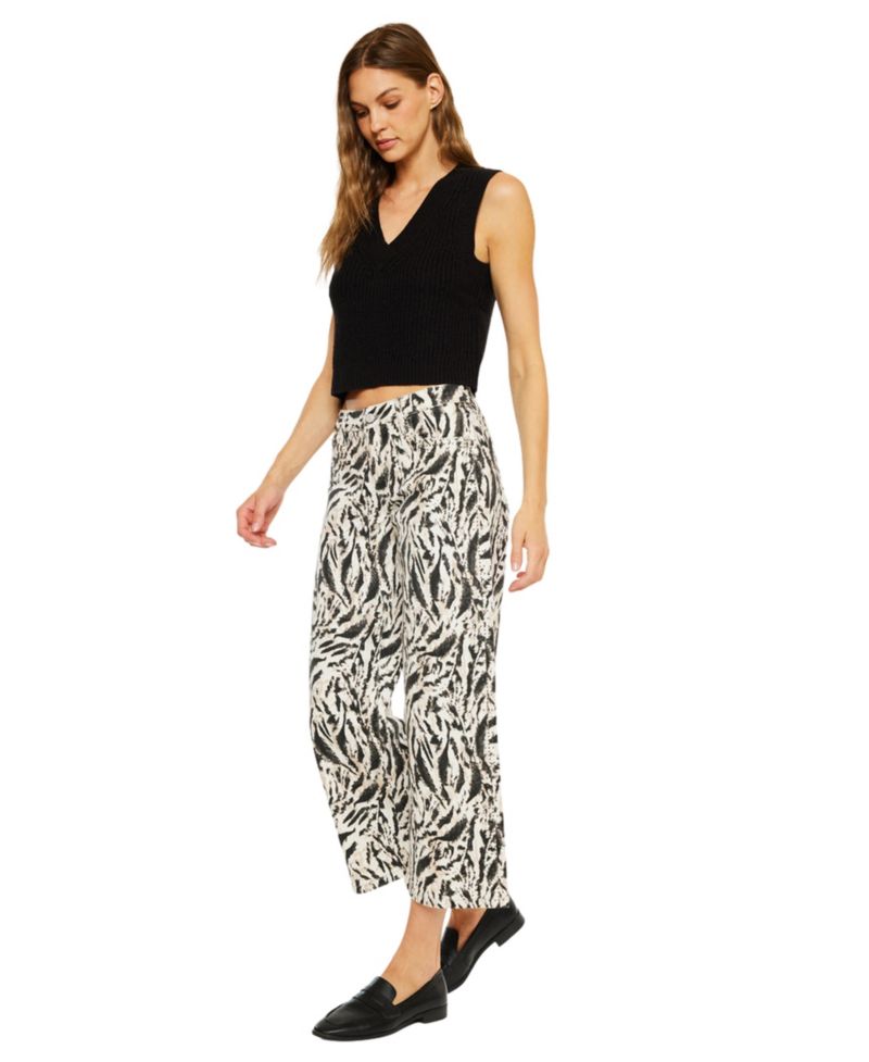 Women's Alonso Mid Rise Printed Crop Wide-Leg Jeans
