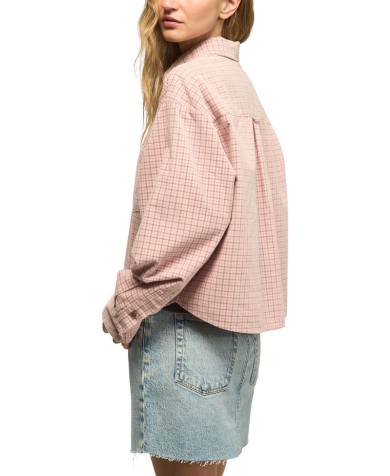 Women's Cropped Plaid Corduroy Button-Up Shirt