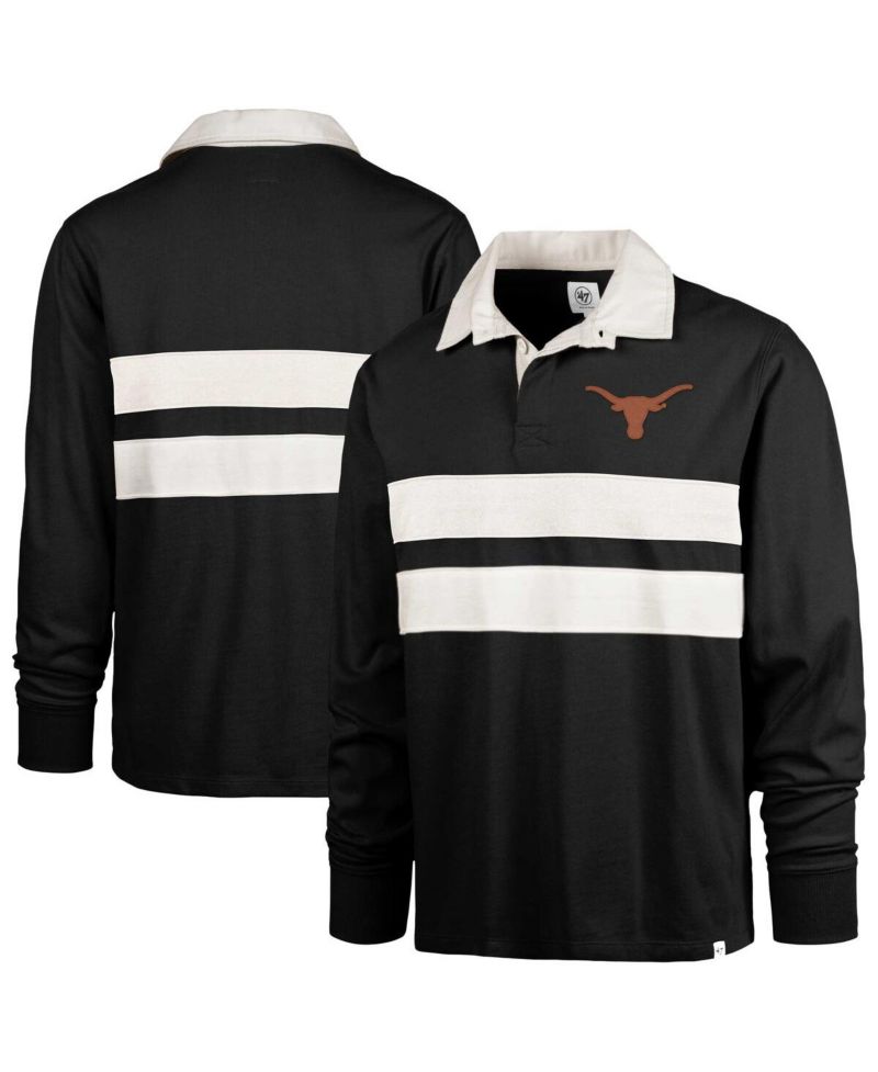 Men's Black Texas Longhorns Clubhouse Knox Thames Long Sleeve Rugby Polo Shirt