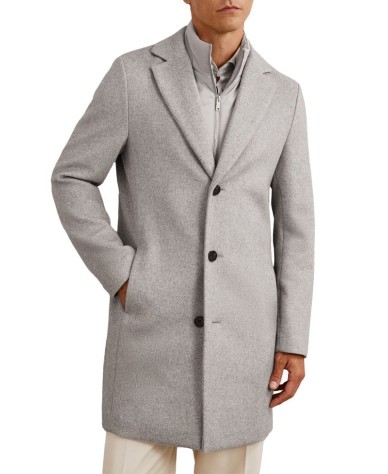 Men's Gable Removable-Padded-Gilet Wool-Blend Single-Breasted Overcoat