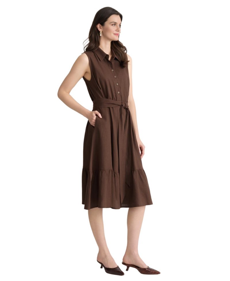 Women's Collared Neck Midi Shirt-Dress