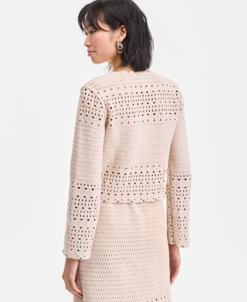 Women's Studded Cotton Crochet Cardigan