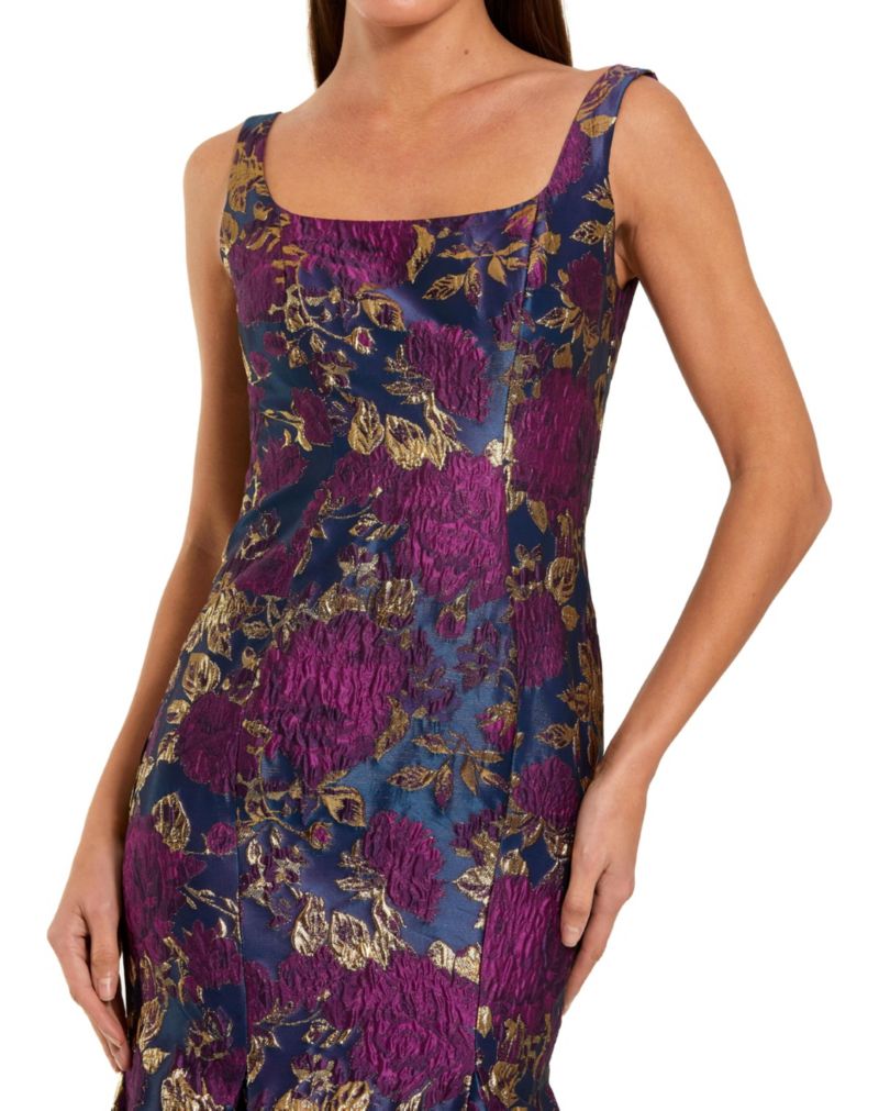 Women's Sleeveless Floral Brocade Trumpet Gown