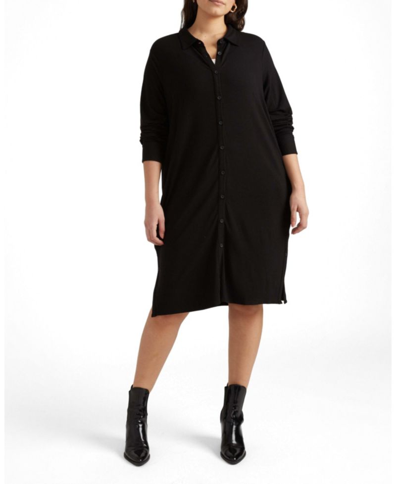 Plus Size Marcie Long-Sleeve Collared Midi Dress