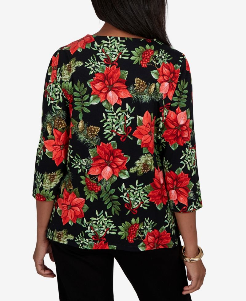 Petite Floral-Print 3/4-Sleeve Blouse