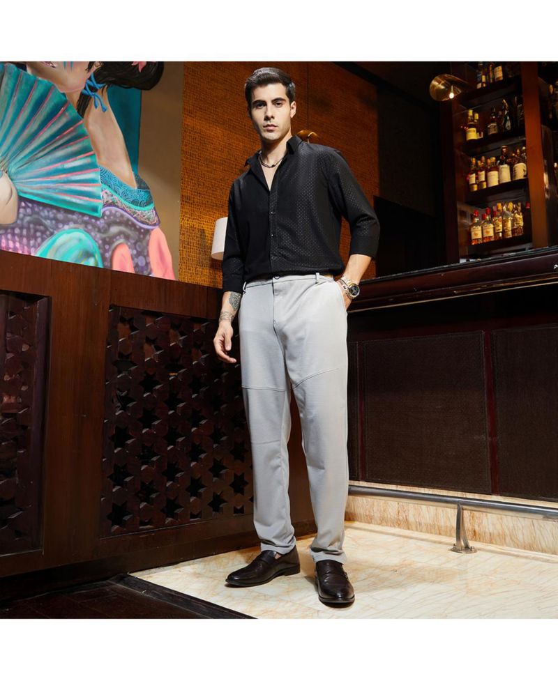 Men's Cloud Grey Panel-Waffle Chino Trousers