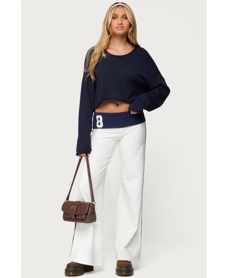 Women's 8 Contrast Fold Over Wide Leg Pants