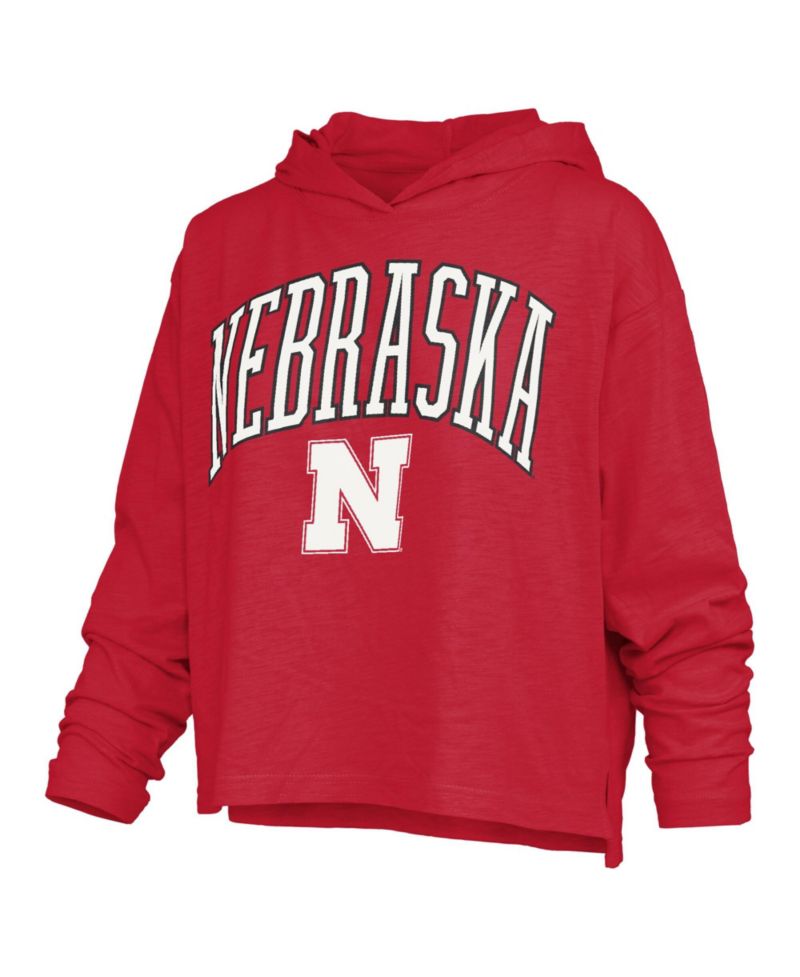 Women's Scarlet Nebraska Huskers Nelson Arch Over Logo Long Sleeve Hooded Slub T-Shirt