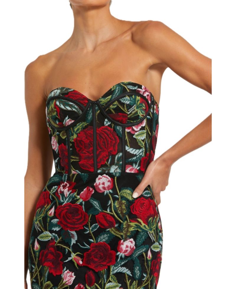 Women's Sheer Bustier Top Floral Applique Gown