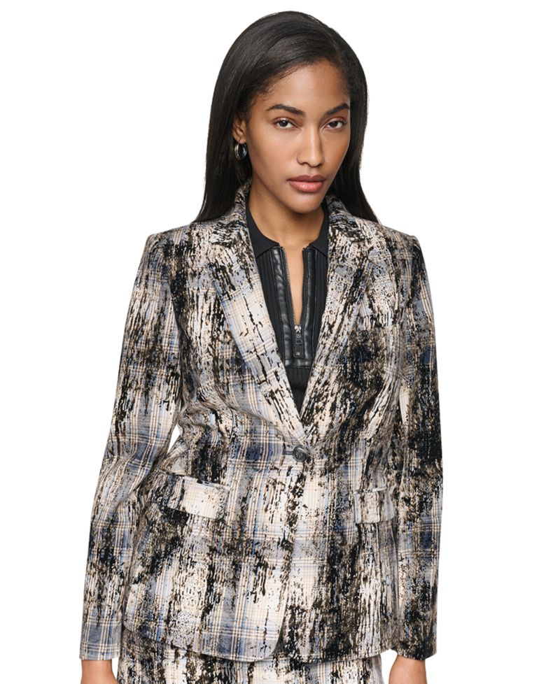 Women's Distressed City Plaid Blazer