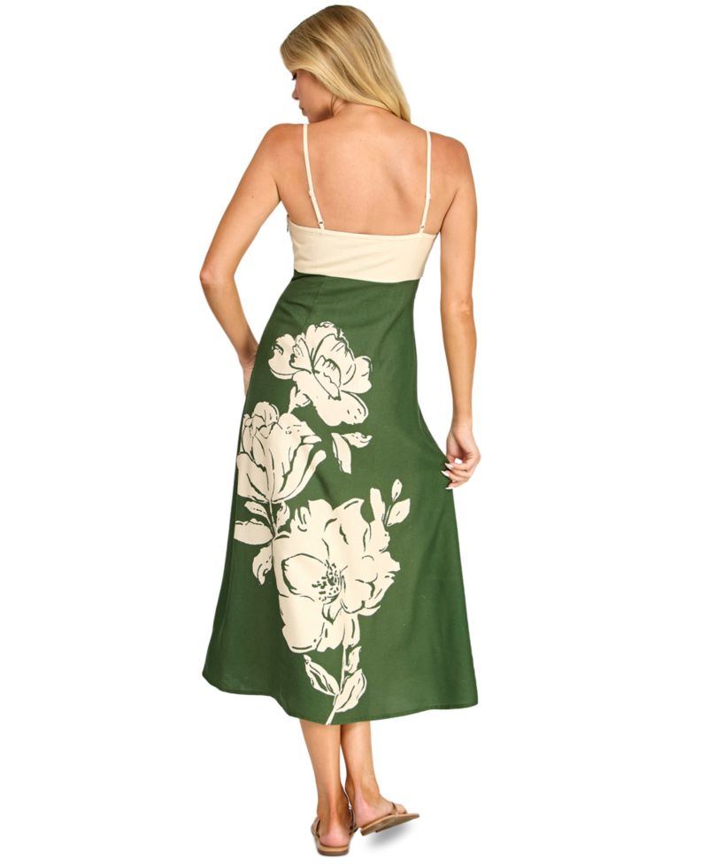 Juniors' Sleeveless Fit & Flare Midi Dress with Floral Placement Print