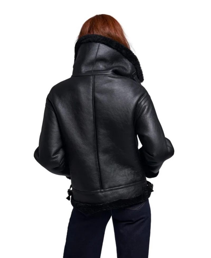 Women's Shearling Moto Oversized Collar Jacket