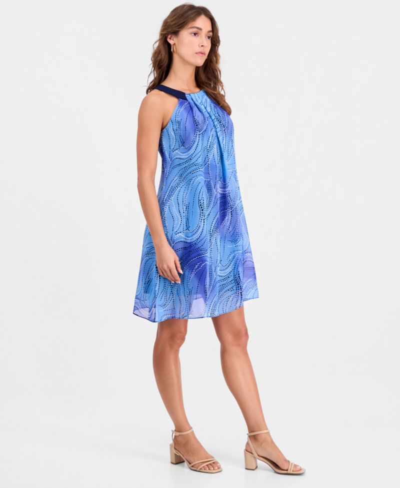 Petite Printed Sleeveless Trapeze Dress