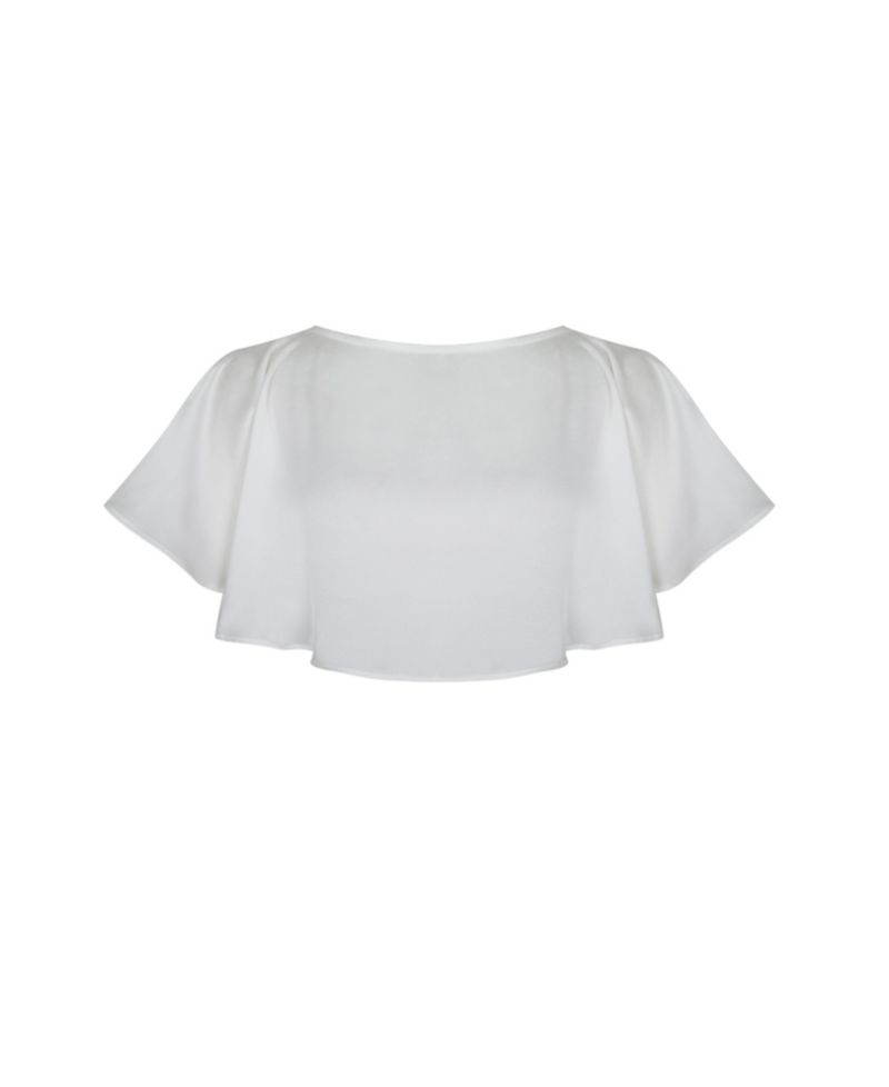 Women's Yarae Satin Boat Neck Short Sleeve Cape Top