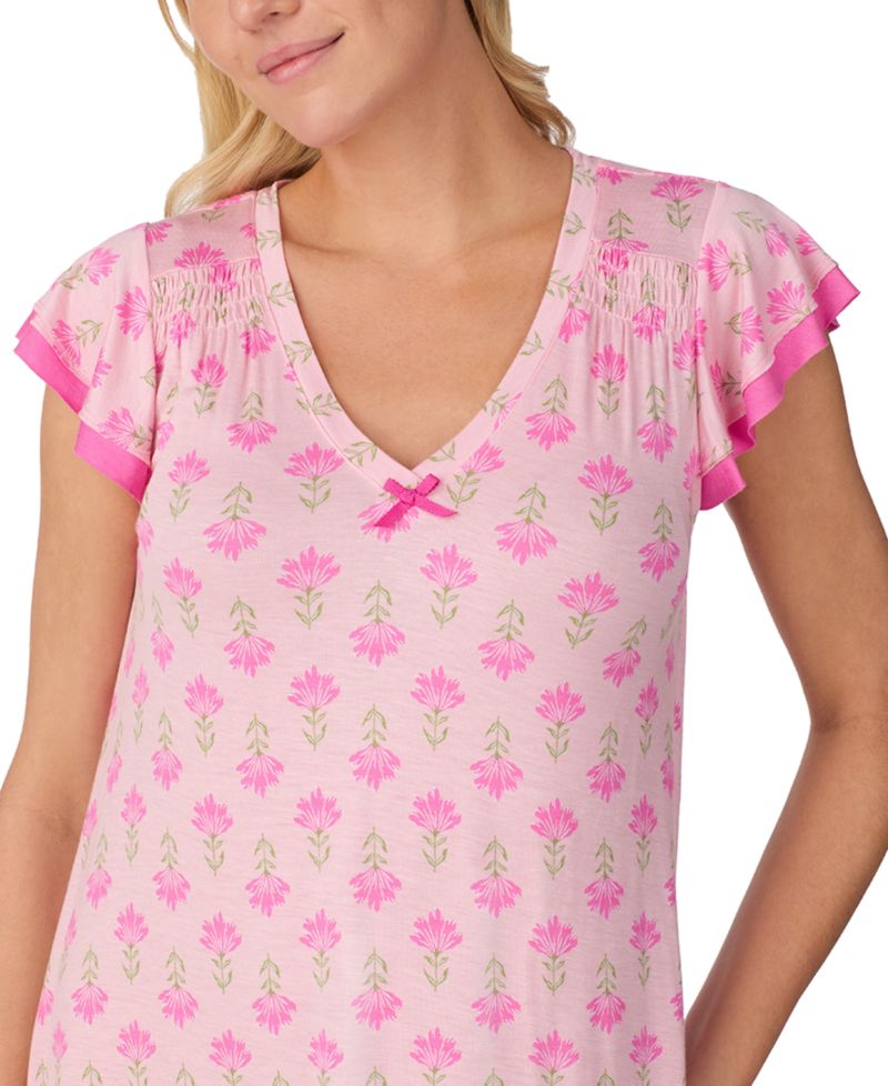 Women's Short Flutter-Sleeve Floral Jersey Chemise