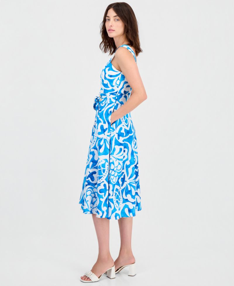 Women's Belted Sleeveless Midi Dress