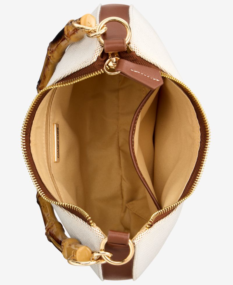 Linen Bamboo Handle Hobo