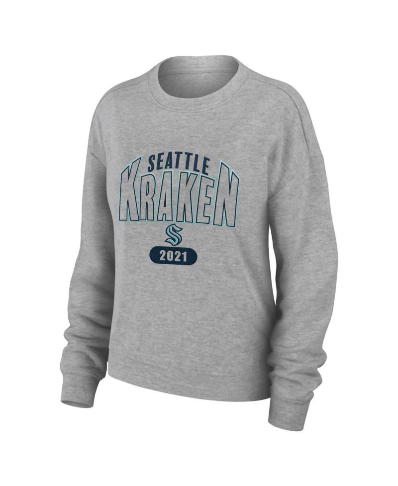 Women's 2-Piece Heather Gray Seattle Kraken Knit Long Sleeve Tri-Blend T-Shirt and Pants Sleep Set