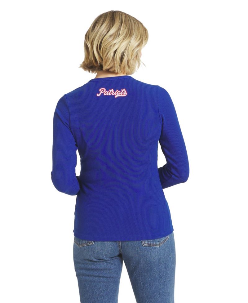 Women's Royal New England Patriots Ribbed Full-Button Cardigan Sweater