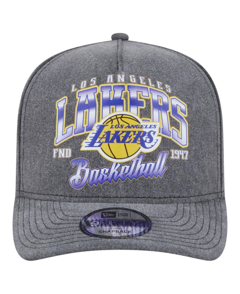 Men's Charcoal Los Angeles Lakers Throwback Washed Pre-Curved 9FIFTY Snapback Hat