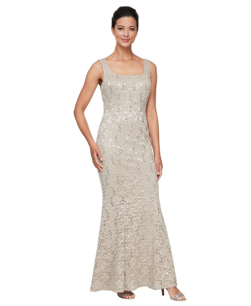 Women's Fit & Flare Lace Scoop Neck Long Dress