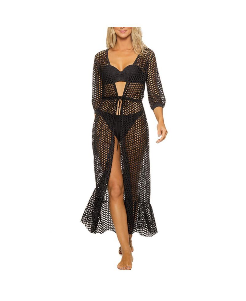 Women's Lattice Duster Maxi Tunic Cover-up
