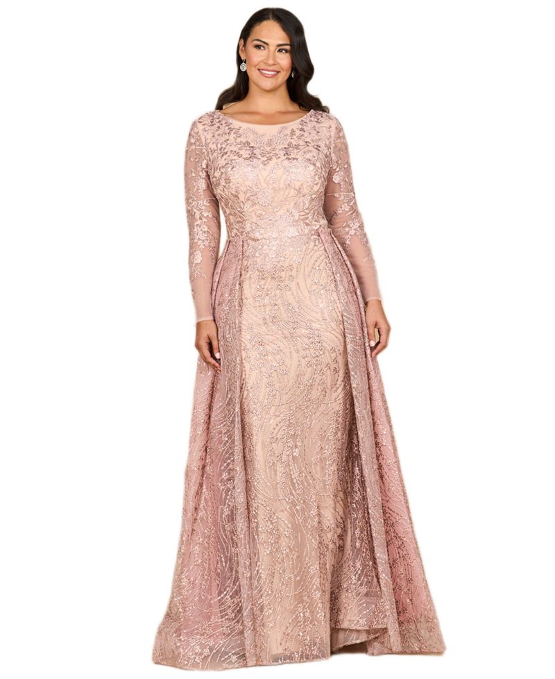 Women's Long Sleeve Gown with Overskirt